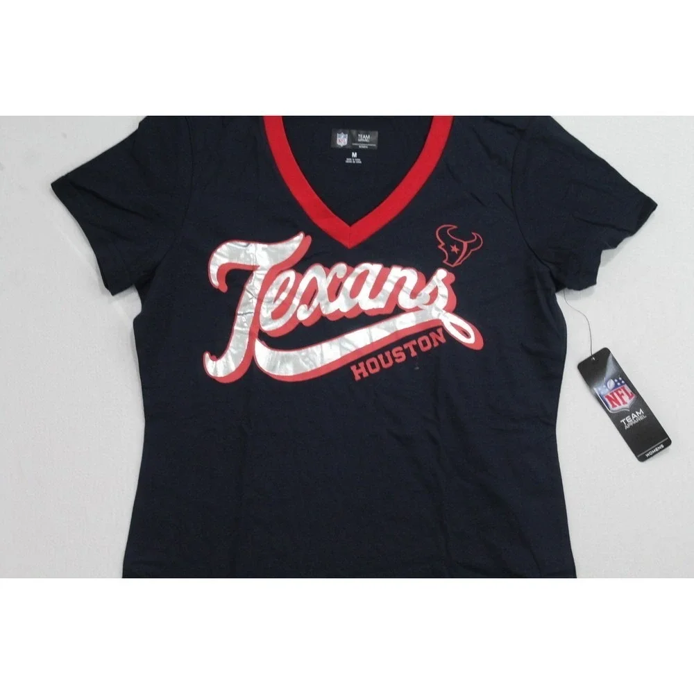 NFL Team Blue Red Women Houston Texans Casual NFL Short Sleeve Size Meduim